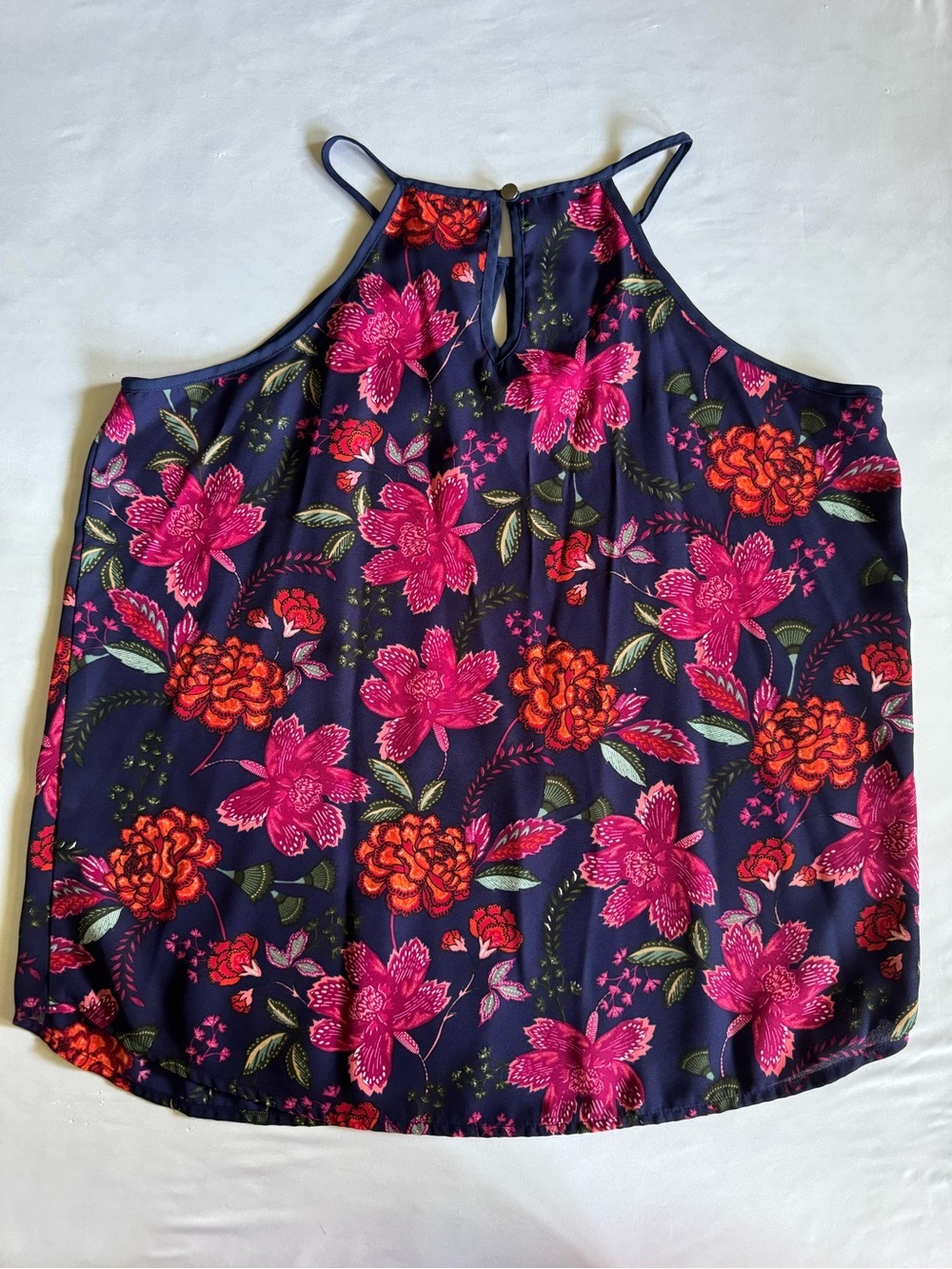Papermoon Floral Keyhole Sleeveless Tank Top Navy Pink Medium Boho - Picture 9 of 11